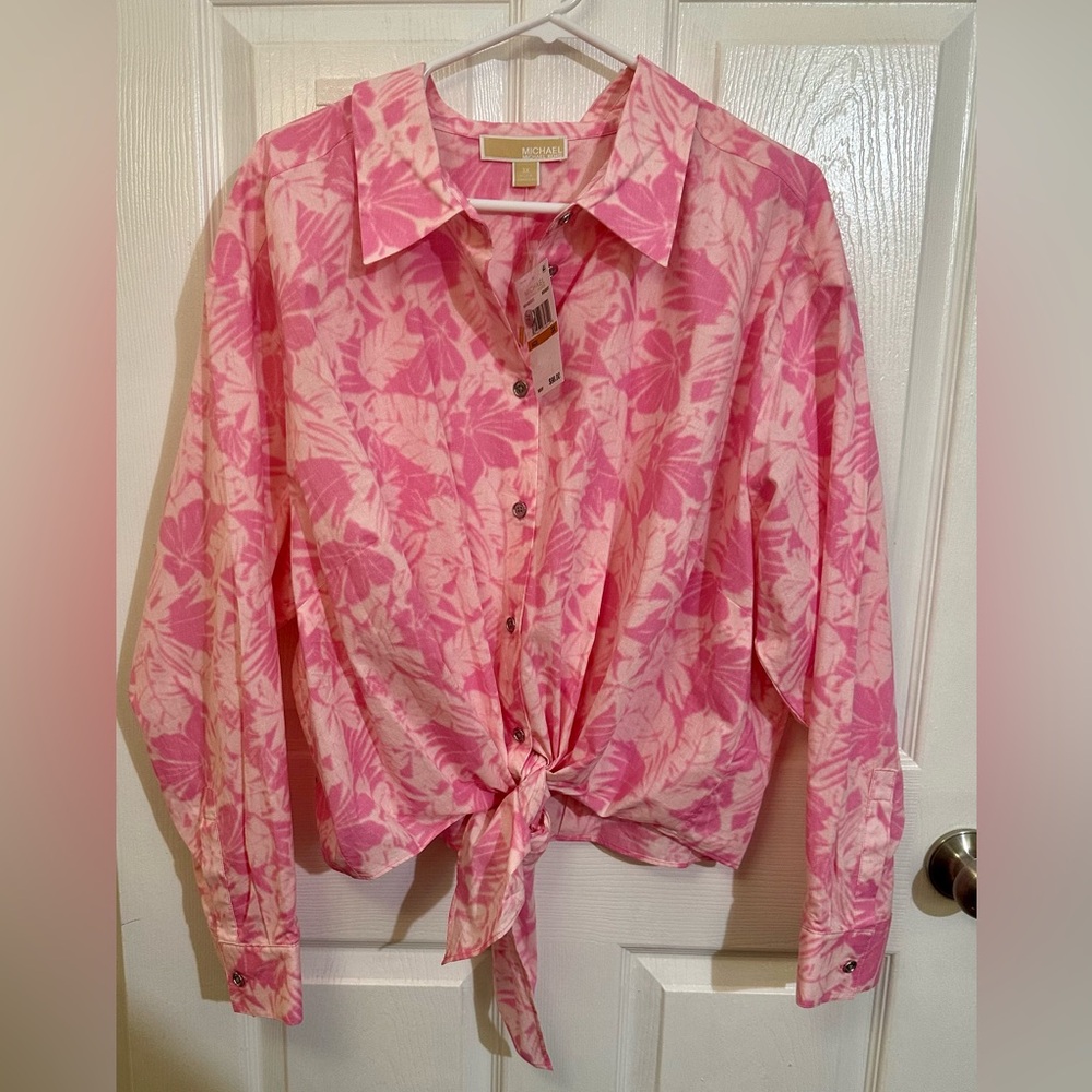 NWT Michael Kors Pink Floral Button Down Shirt